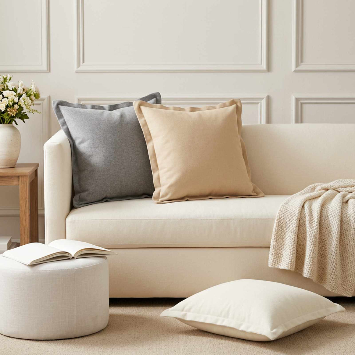 vidaXL Cushion with Pillow HOUTEN 6 pcs White Faux Linen