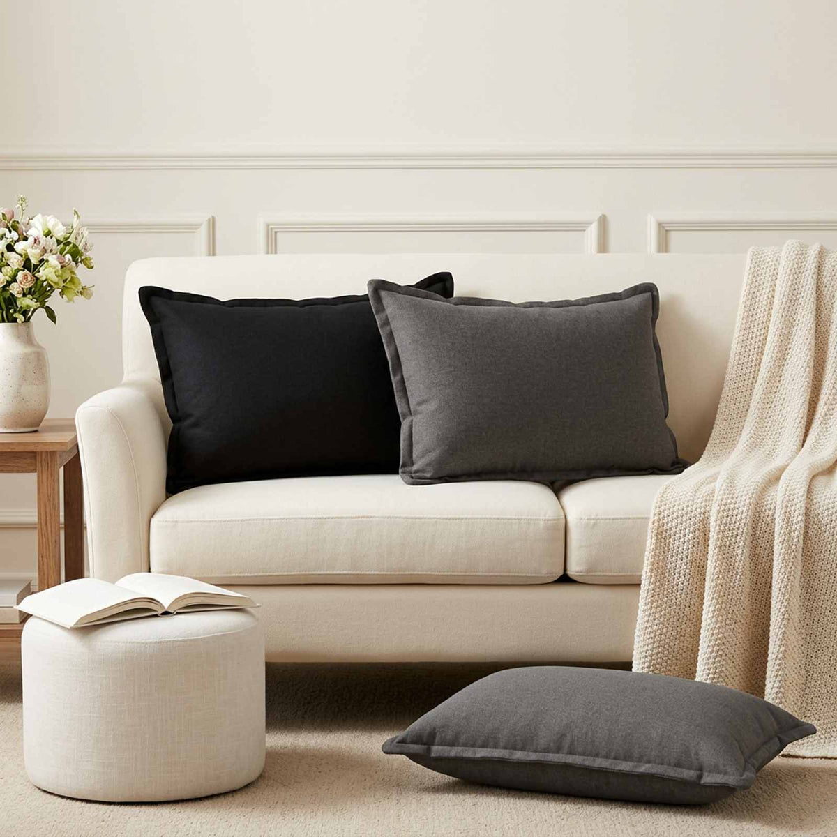 vidaXL Throw Pillow 2 pcs HOUTEN Black 50 x 75 cm Faux Linen