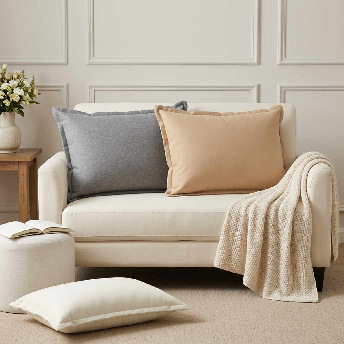 vidaXL Throw Pillow 2 pcs HOUTEN Cream 50 x 75 cm Faux Linen