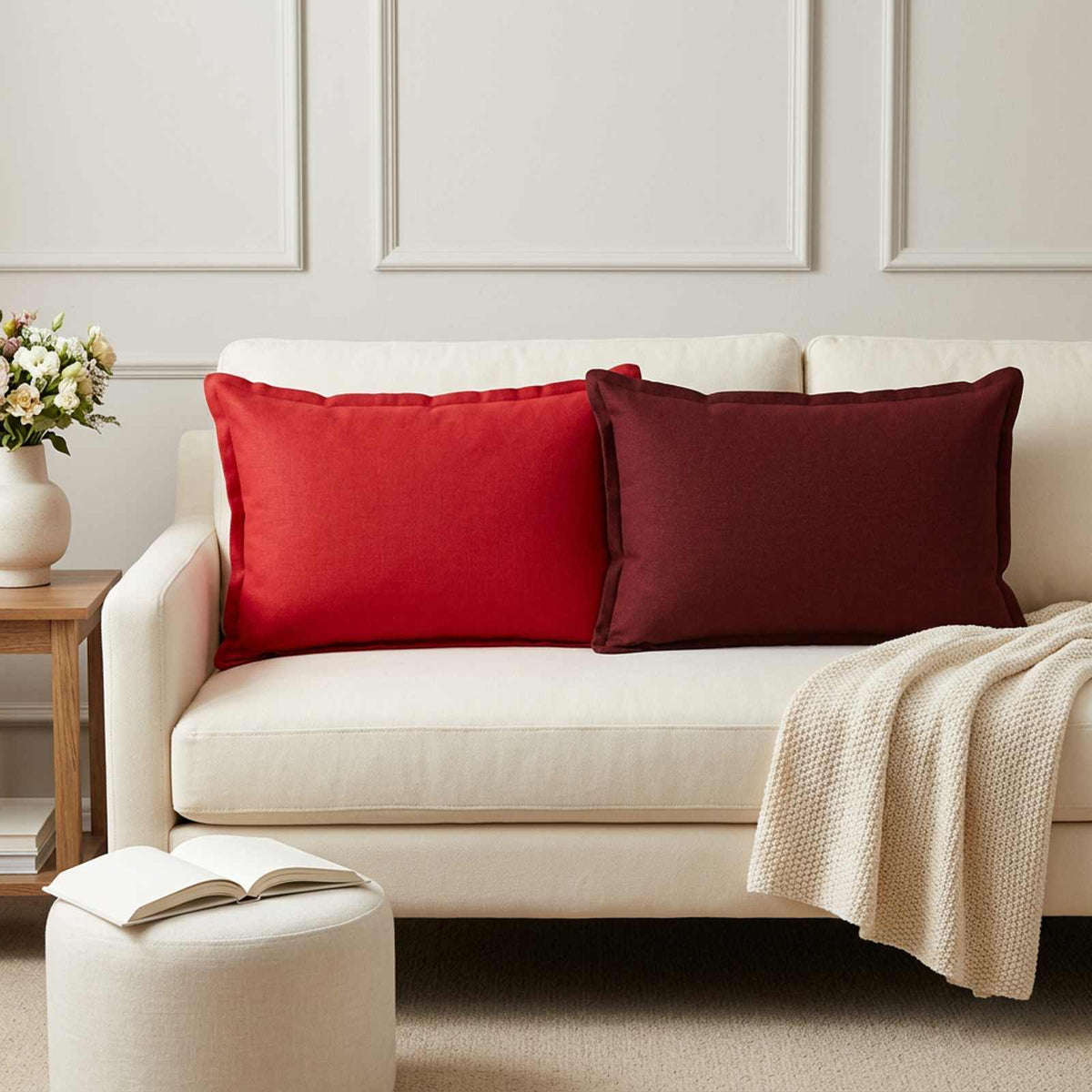 vidaXL Throw Pillow 2 pcs HOUTEN Wine Red 50 x 80 cm Faux Linen