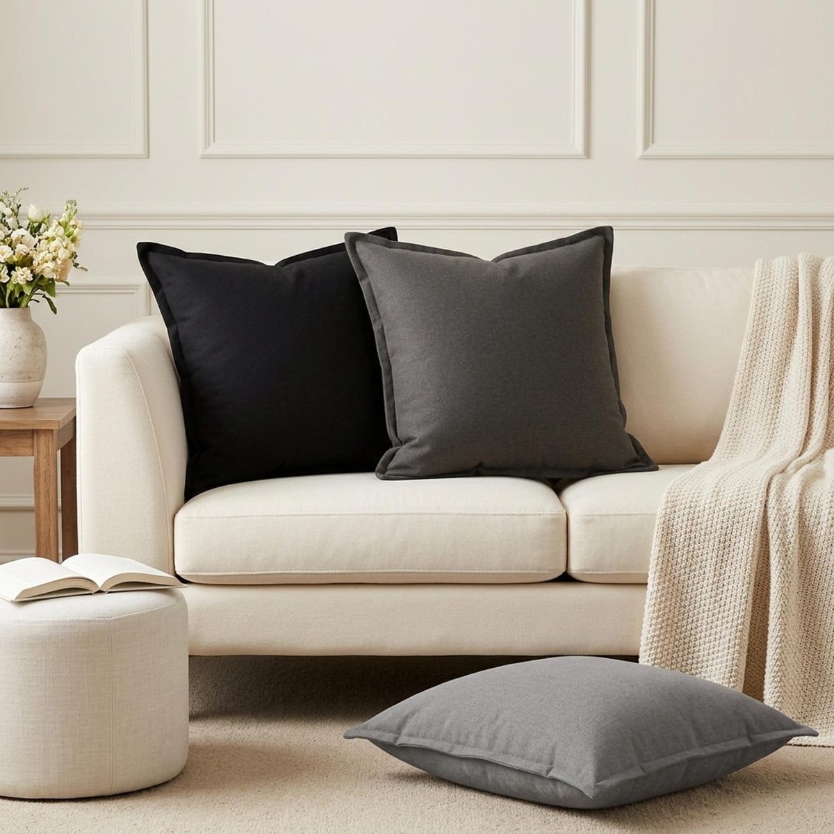 vidaXL Throw Pillow 2 pcs HOUTEN Black 55 x 55 cm Faux Linen
