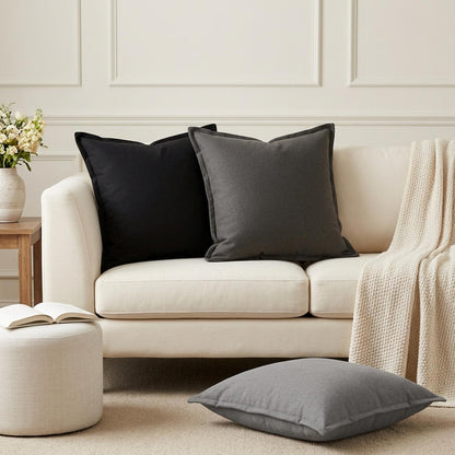 vidaXL Throw Pillow 2 pcs HOUTEN Black 55 x 55 cm Faux Linen
