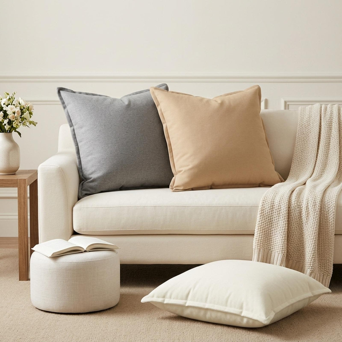 vidaXL Throw Pillow 2 pcs HOUTEN Cream 55 x 55 cm Faux Linen