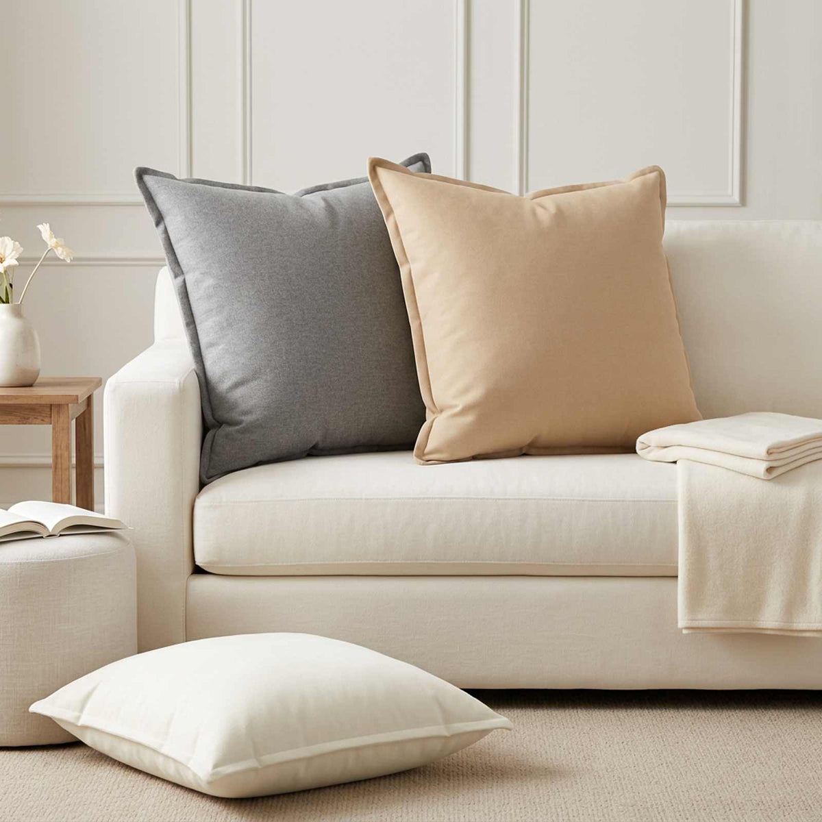 vidaXL Throw Pillow 2 pcs HOUTEN Cream 65 x 65 cm Faux Linen