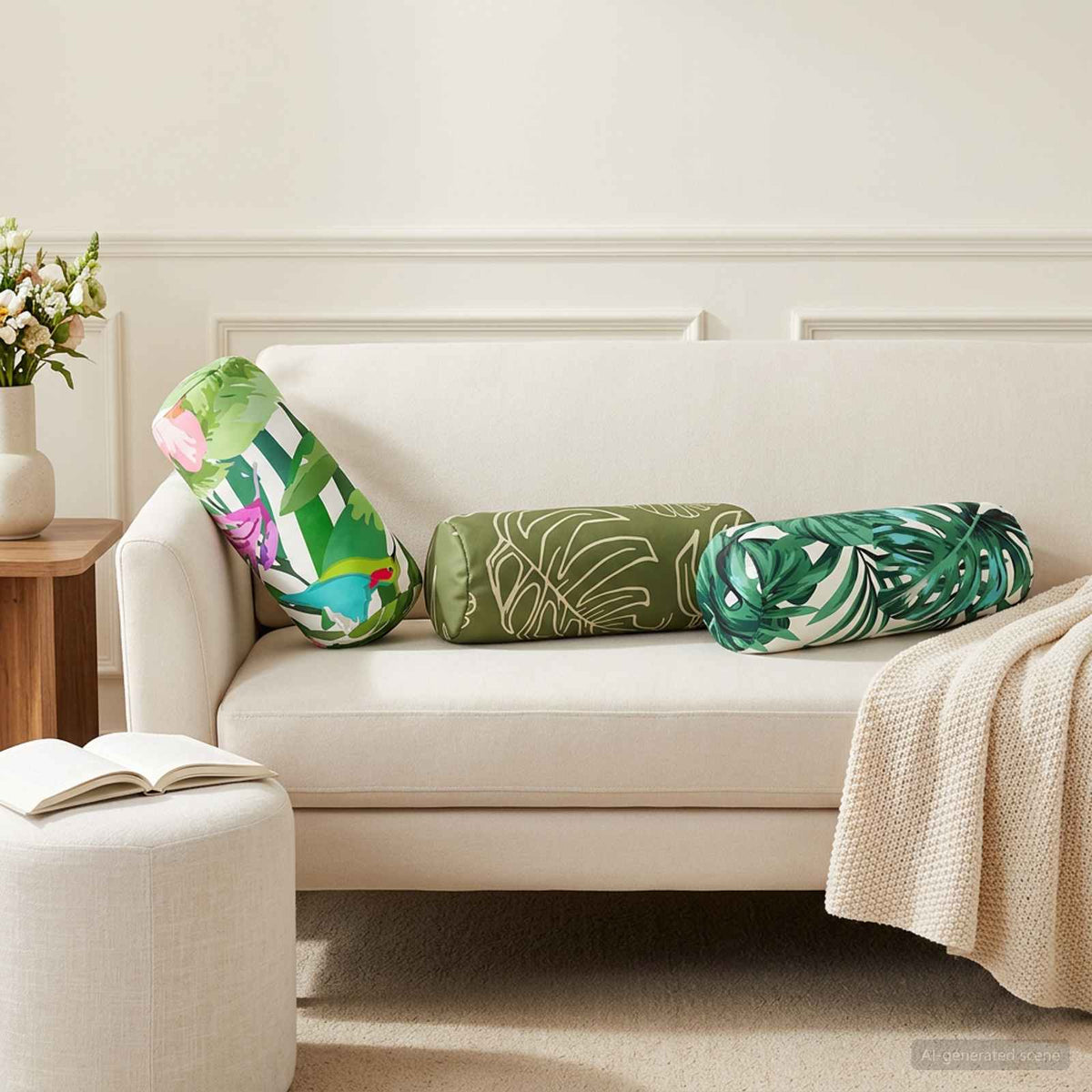 vidaXL Throw Pillow 2 pcs HEERLEN Leaf Pattern Dia. 15 x 40 cm