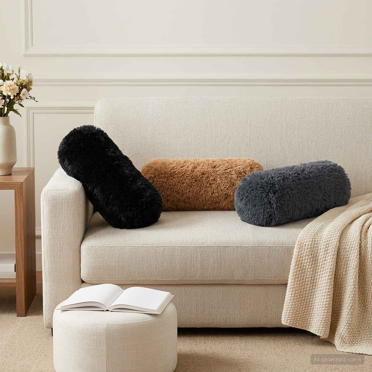 vidaXL Cushion with Pillow HEERLEN 6 pcs Taupe PV Fleece