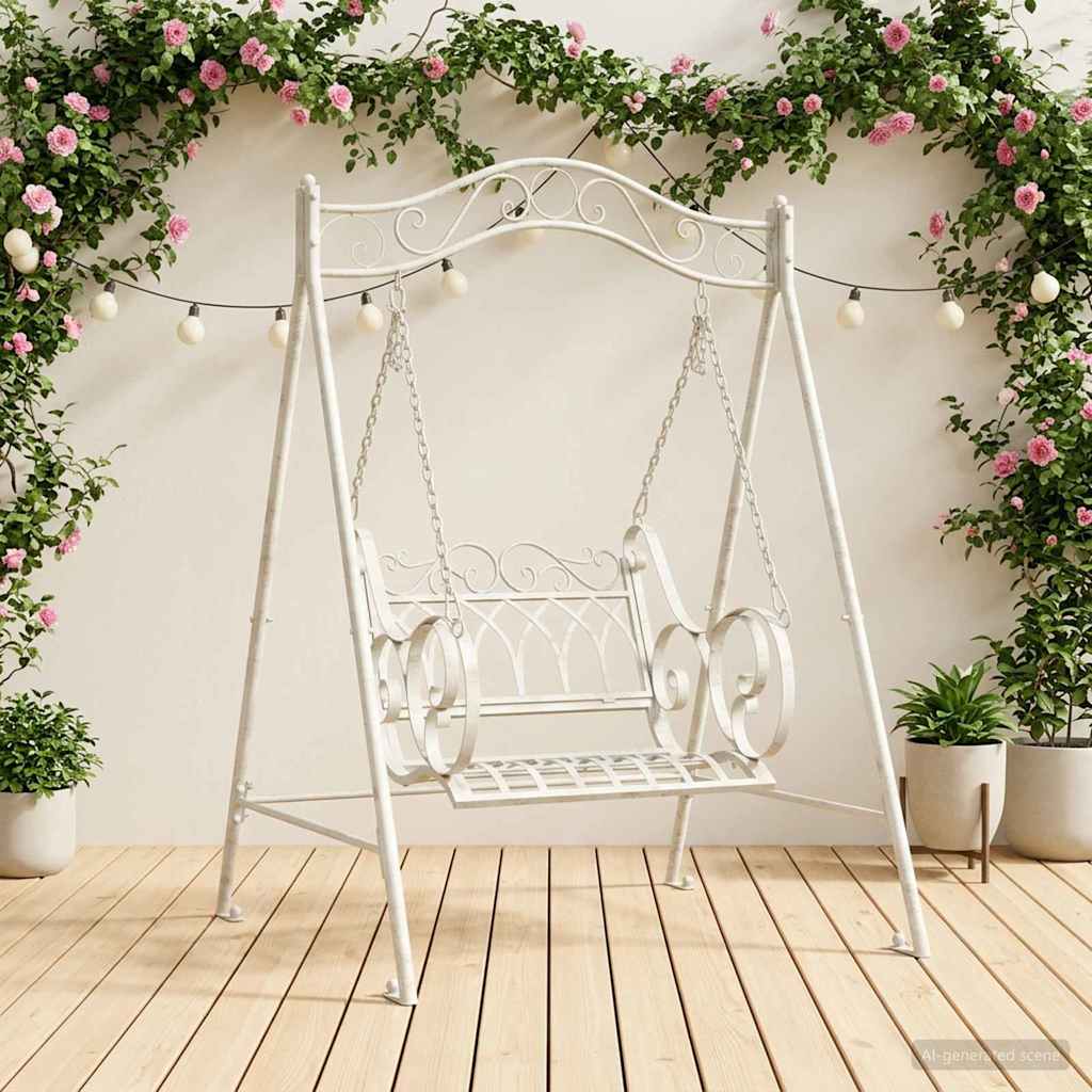 vidaXL Swing Bench Steel 113 x 121.5 x 168 cm Antique White