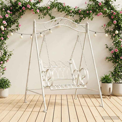 vidaXL Swing Bench Steel 113 x 121.5 x 168 cm Antique White