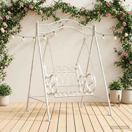 vidaXL Swing Bench Steel 113 x 121.5 x 168 cm Antique White