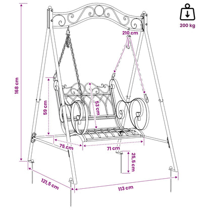 vidaXL Swing Bench Steel 113 x 121.5 x 168 cm Antique White