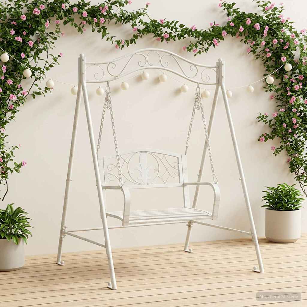 vidaXL Swing Bench Steel 113 x 121.5 x 168 cm Antique White