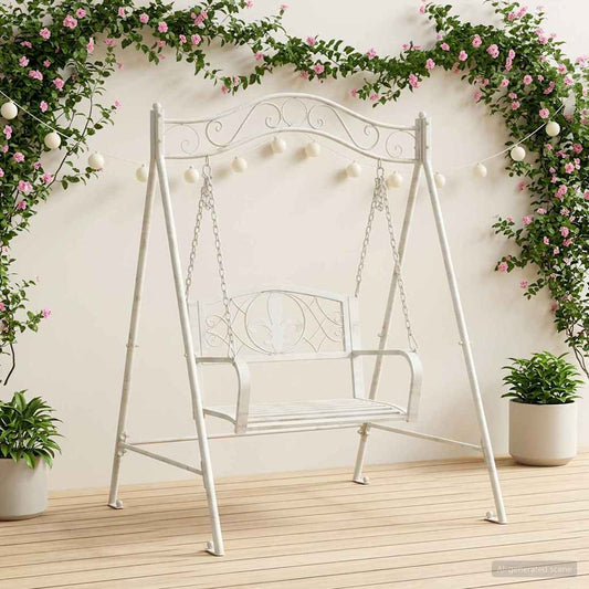 vidaXL Swing Bench Steel 113 x 121.5 x 168 cm Antique White