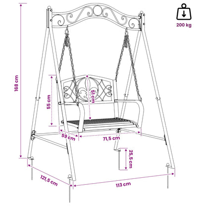 vidaXL Swing Bench Steel 113 x 121.5 x 168 cm Antique White