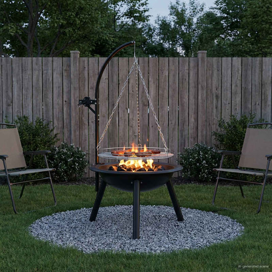 vidaXL Fire Pit with Adjustable Grill Grate ⌀55.5 x 107.5 cm Steel