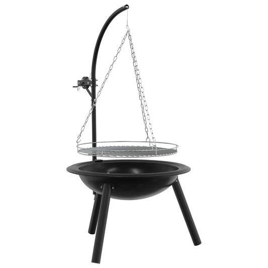vidaXL Fire Pit with Adjustable Grill Grate ⌀55.5 x 107.5 cm Steel