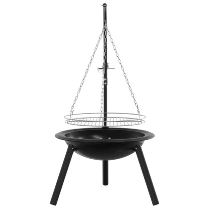 vidaXL Fire Pit with Adjustable Grill Grate ⌀55.5 x 107.5 cm Steel
