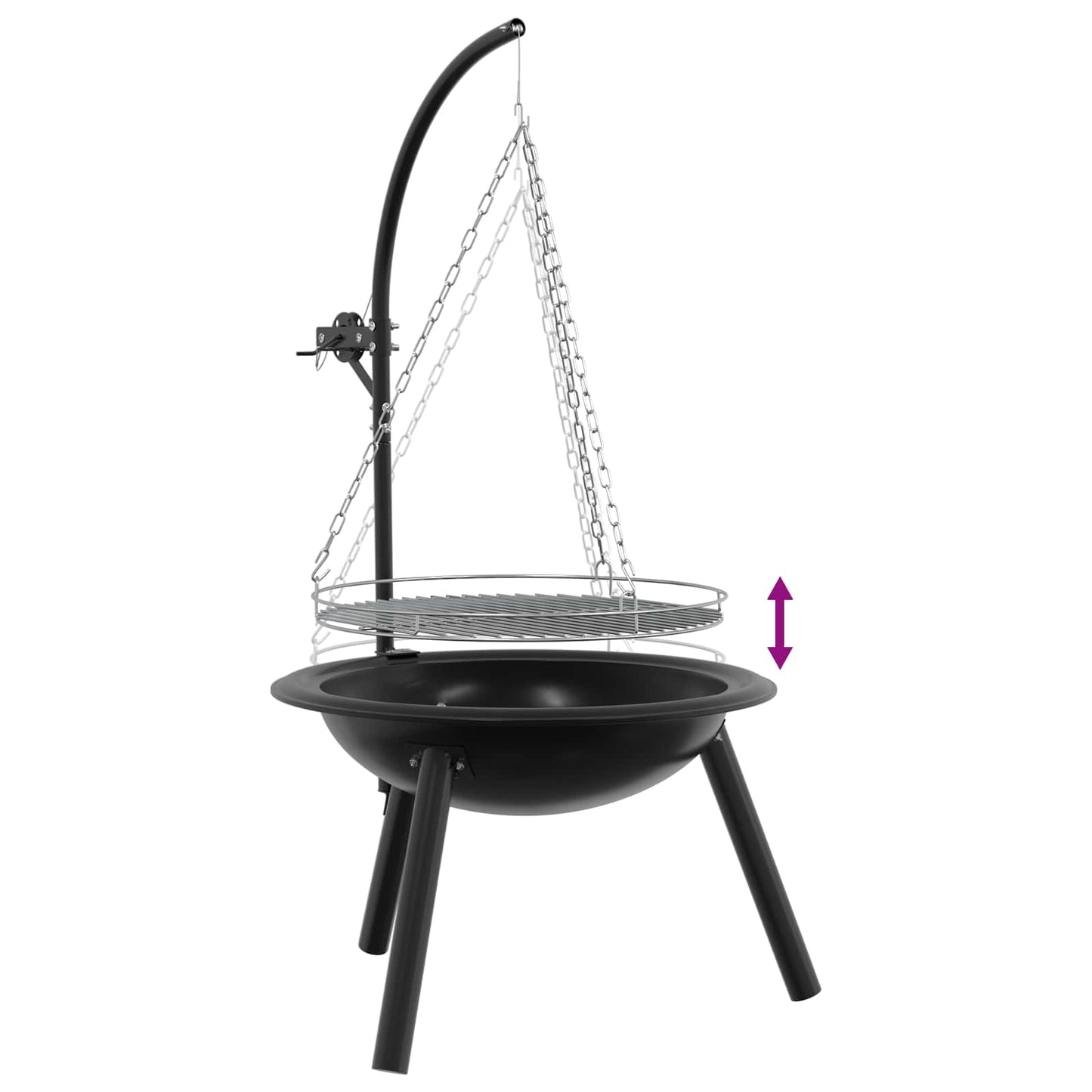 vidaXL Fire Pit with Adjustable Grill Grate ⌀55.5 x 107.5 cm Steel