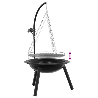vidaXL Fire Pit with Adjustable Grill Grate ⌀55.5 x 107.5 cm Steel