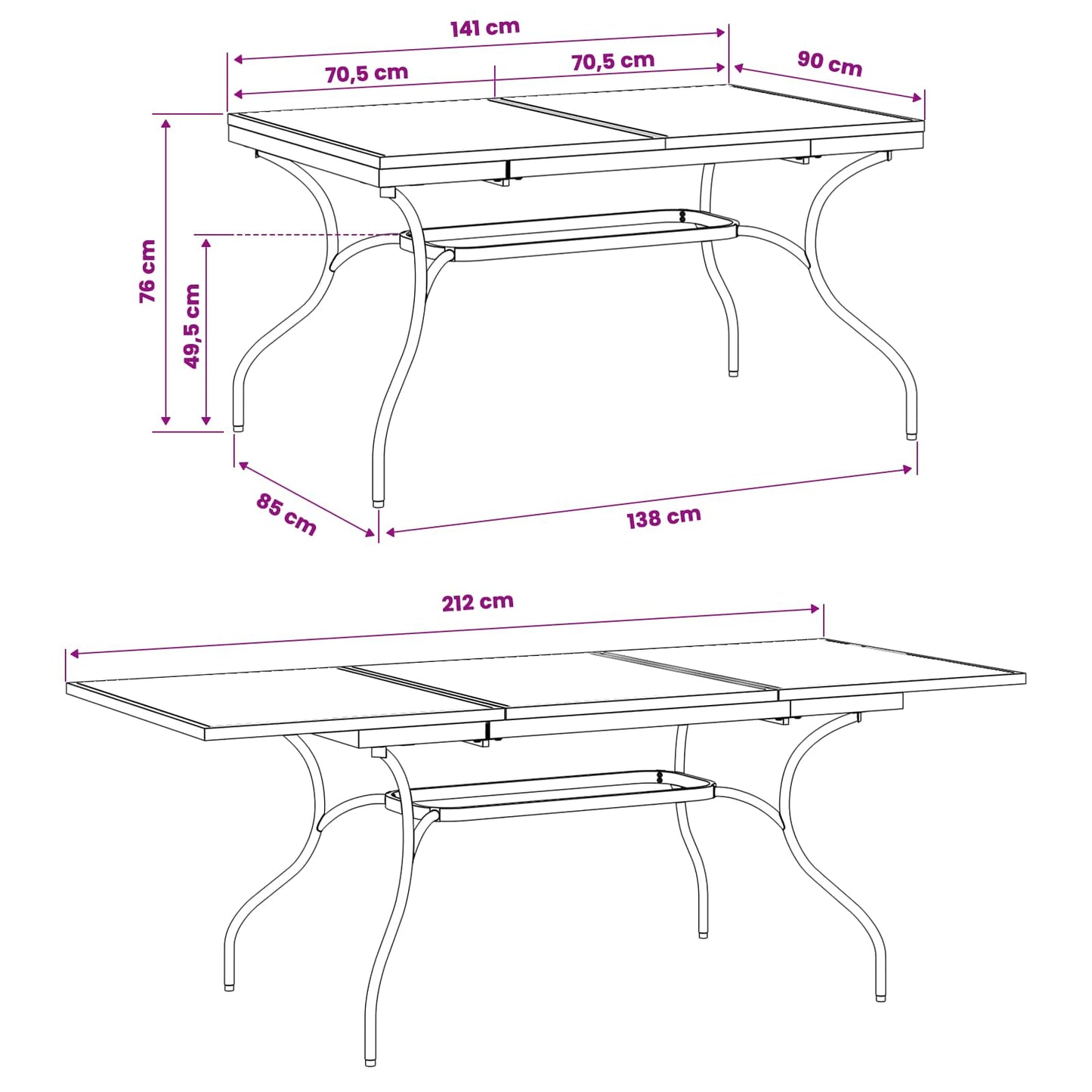 vidaXL Extendable Mesh Dining Table Anthracite 212 x 90 x 76 cm Steel