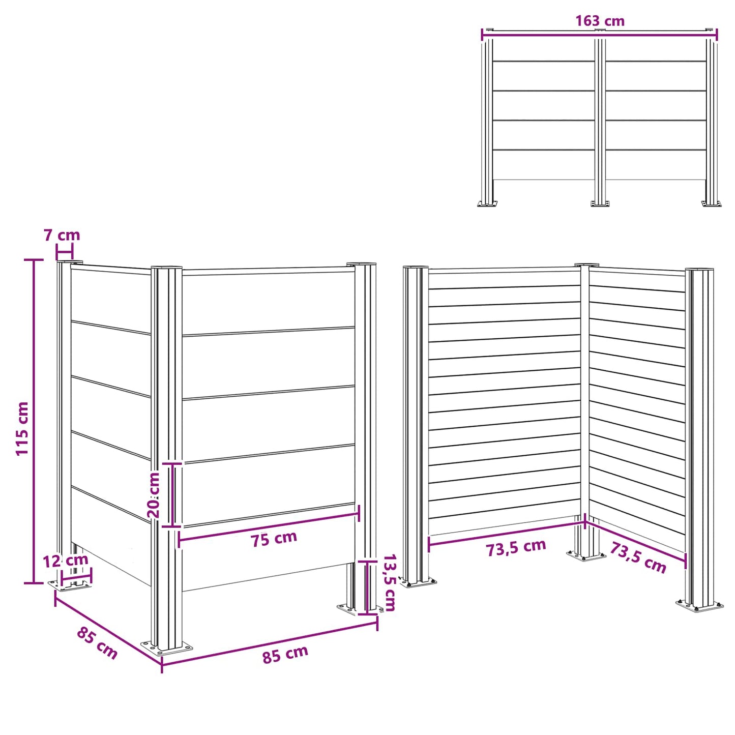 vidaXL Garbage Bin Fence Brown 85 x 85 x 115 cm Aluminium and WPC