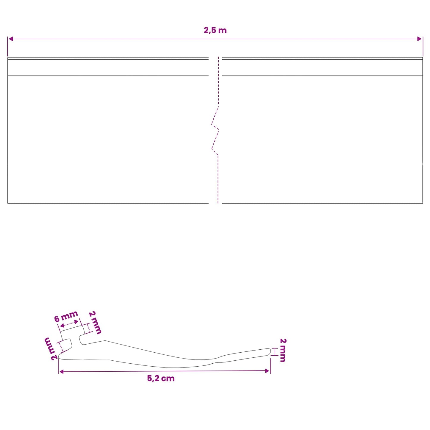 vidaXL Garage Door Seal Black 52 x 2 mm 2.5 m PVC