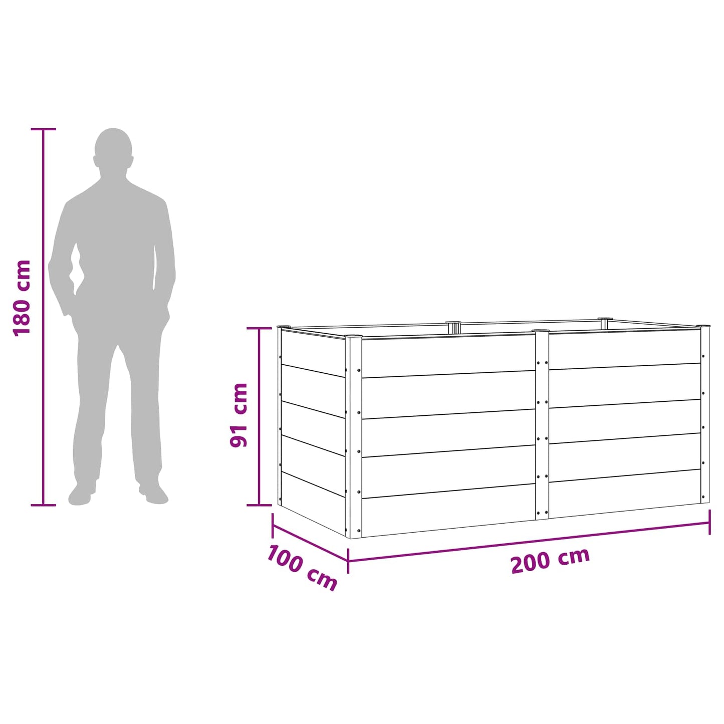 vidaXL Garden Raised Bed Black 200 x 100 x 91 cm