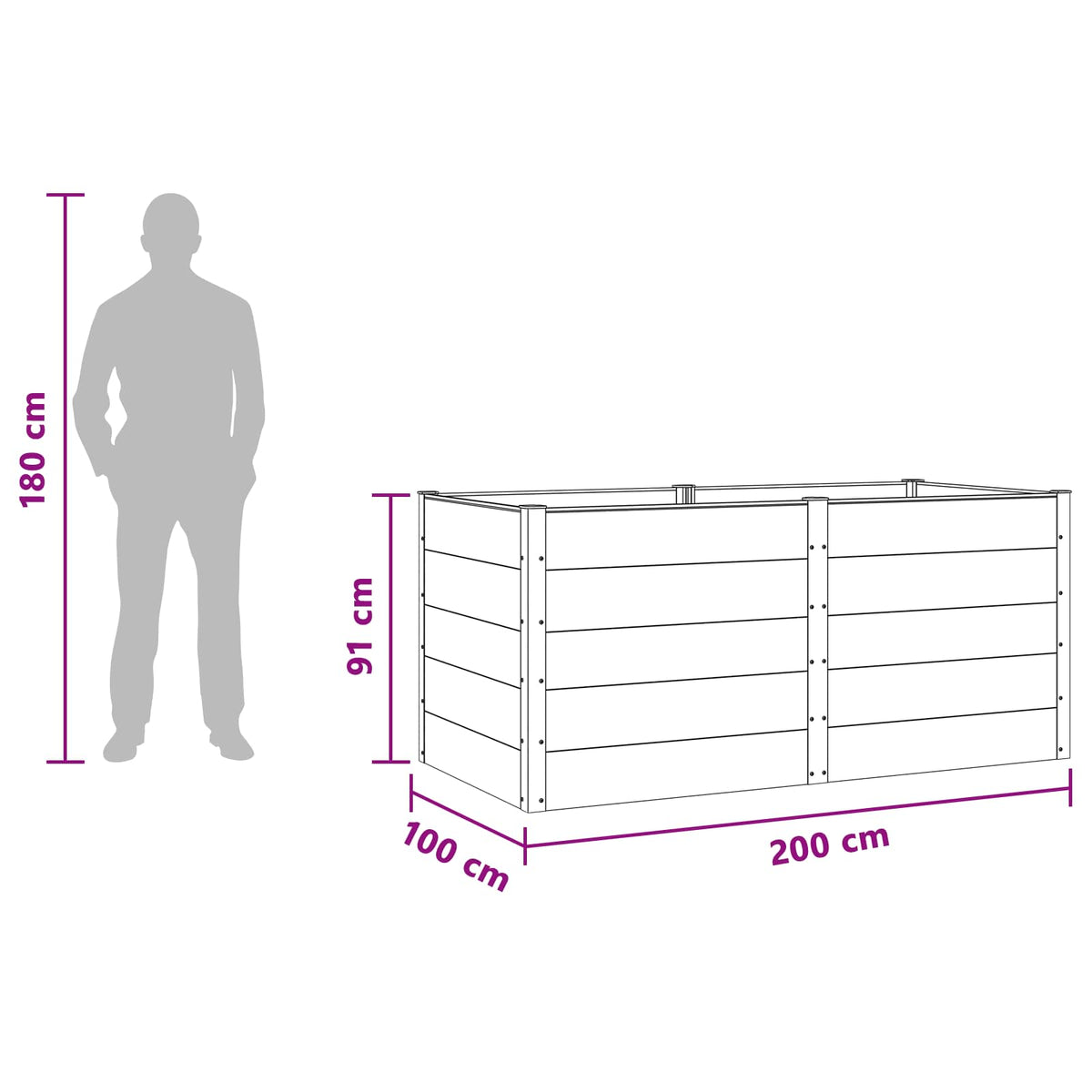 vidaXL Garden Raised Bed Black 200 x 100 x 91 cm WPC and Aluminium