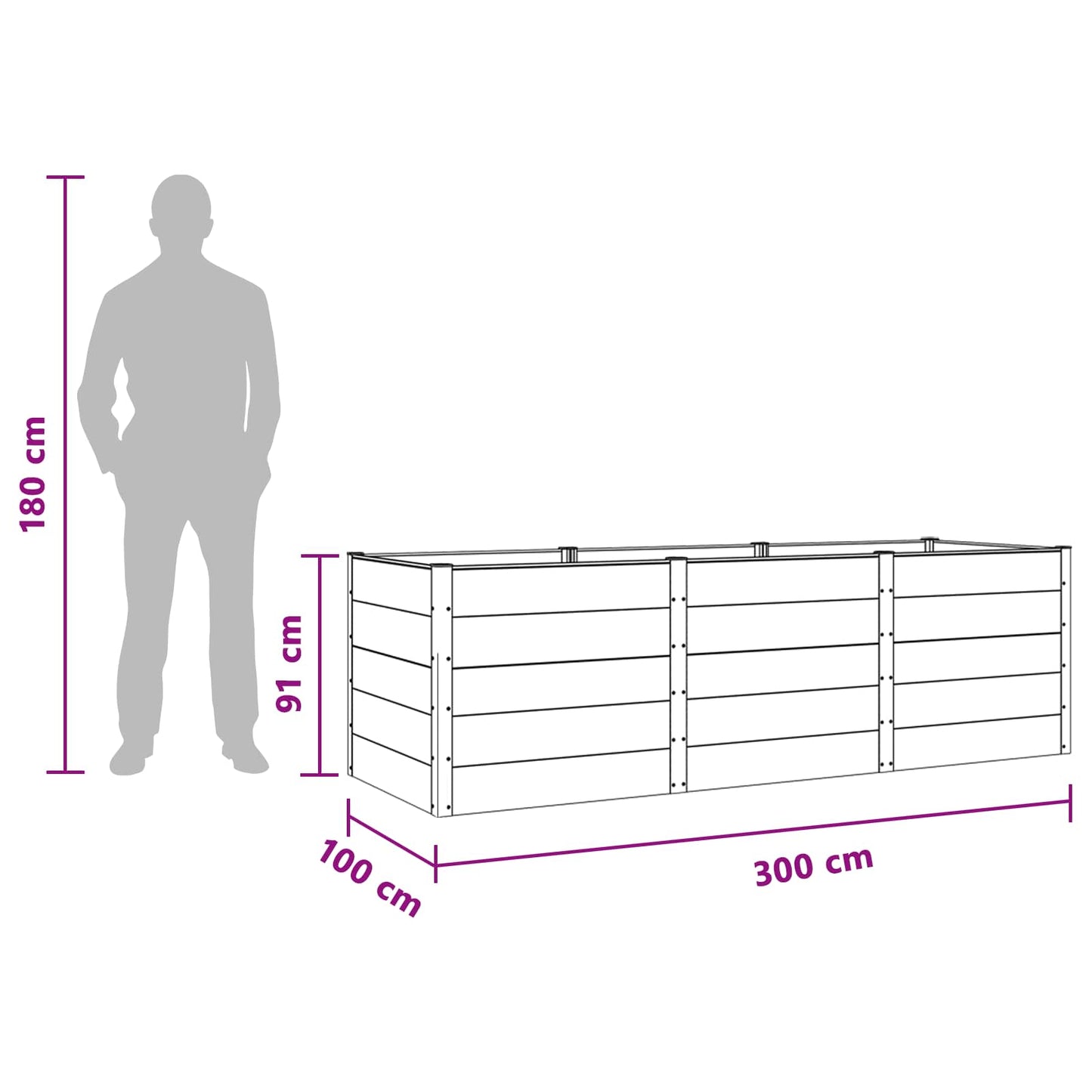 vidaXL Garden Raised Bed Black 300 x 100 x 91 cm