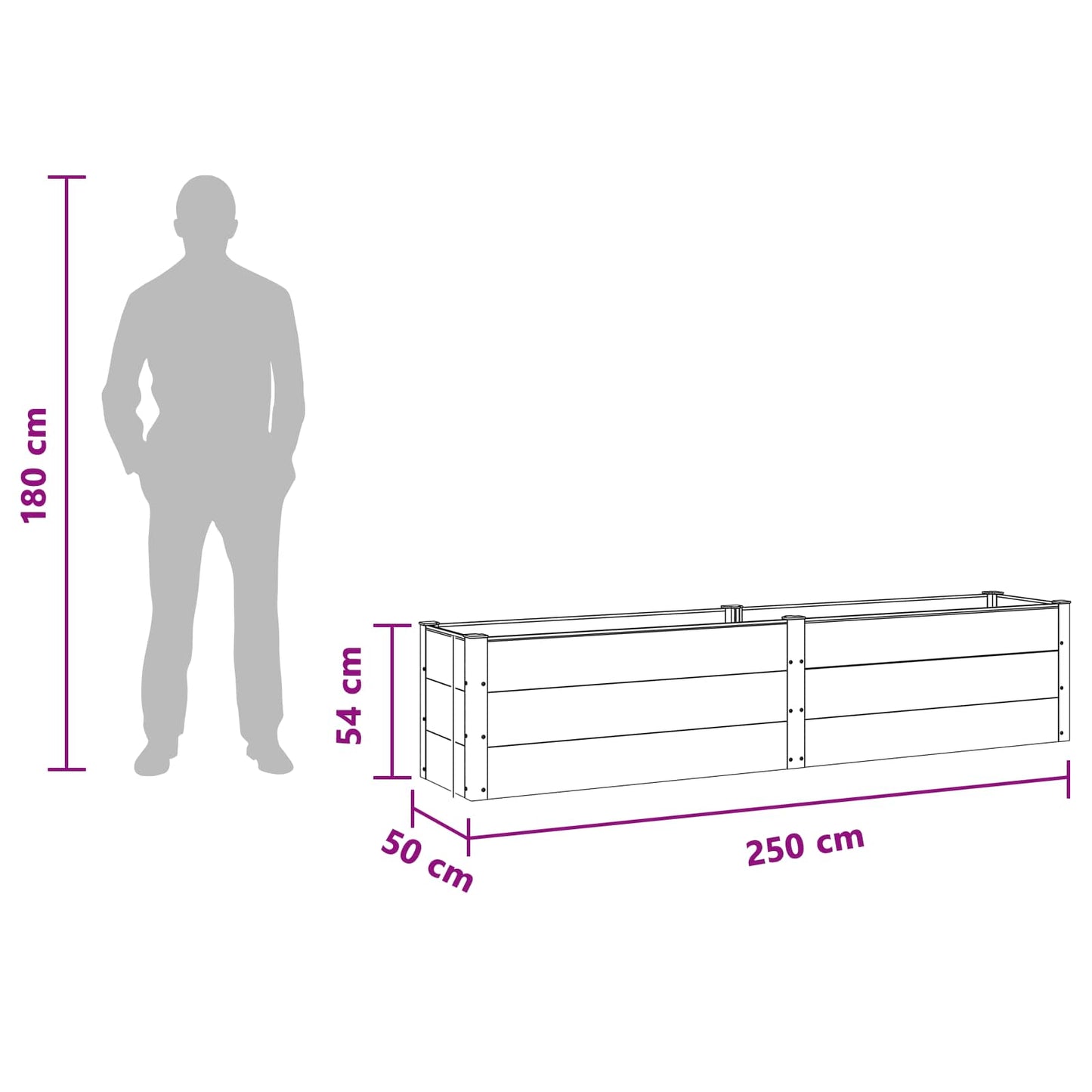 vidaXL Garden Raised Bed Brown 250 x 50 x 54 cm WPC and Aluminium