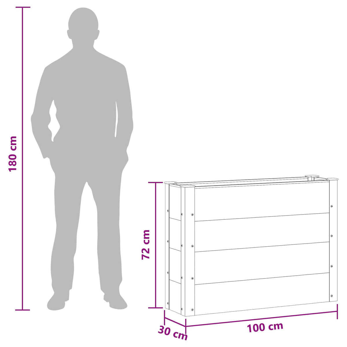vidaXL Garden Raised Bed Black 100 x 30 x 72 cm WPC and Aluminium