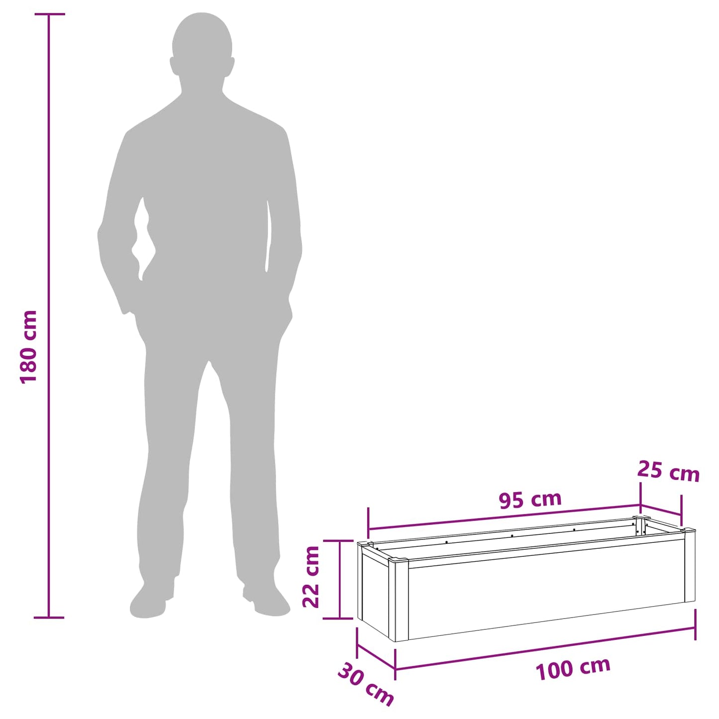 vidaXL Garden Raised Bed Grey 100 x 30 x 22 cm WPC and Aluminium