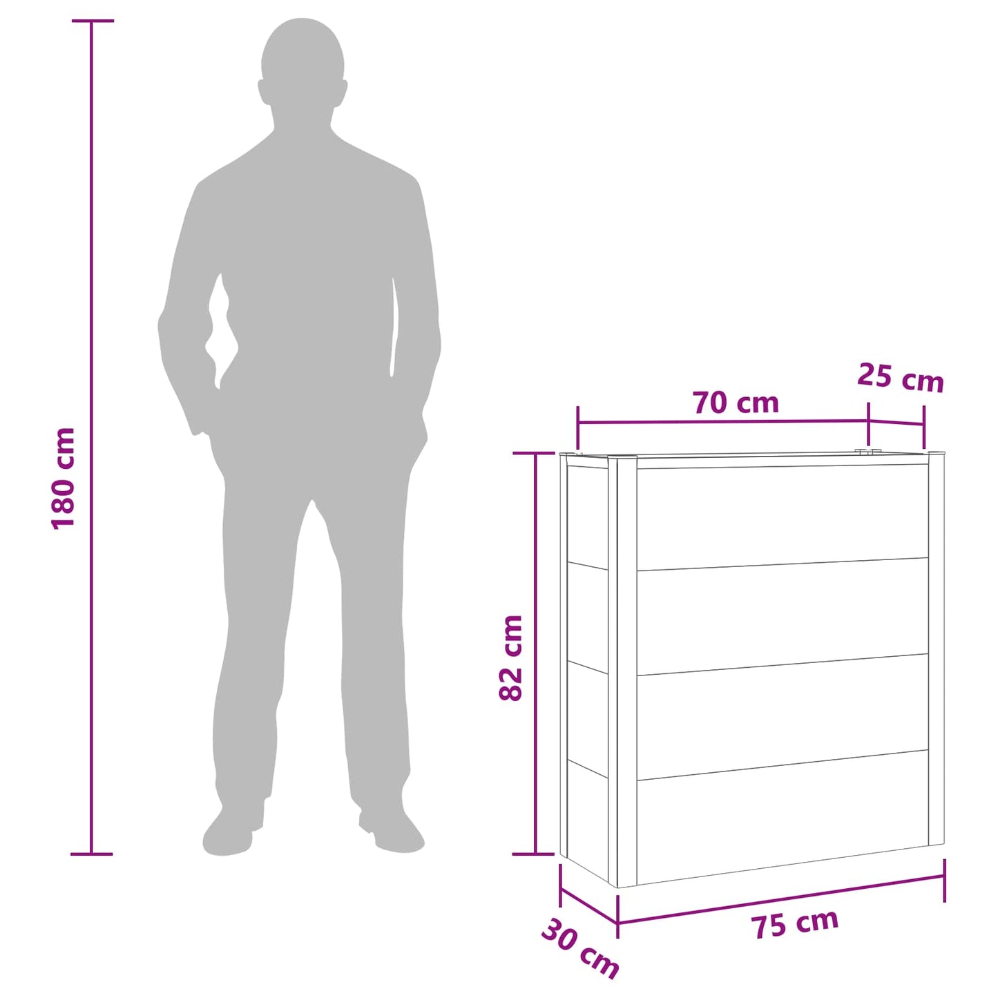 vidaXL Garden Raised Bed Grey 75 x 30 x 22 cm WPC and Aluminium