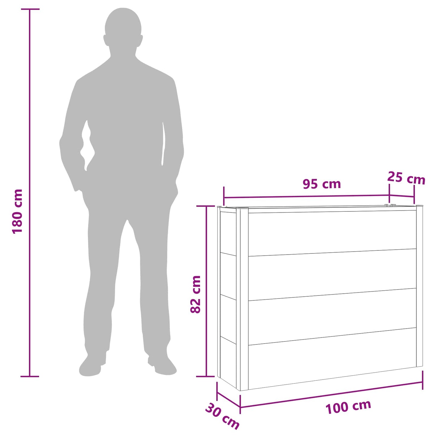 vidaXL Garden Raised Bed Grey 100 x 30 x 82 cm WPC and Aluminium