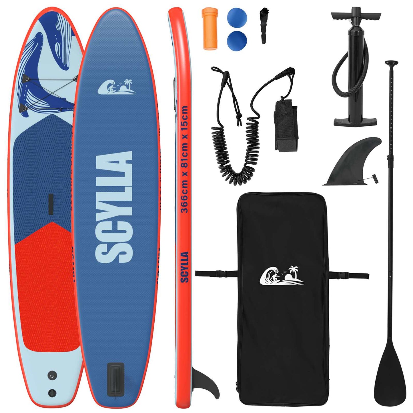 vidaXL Inflatable Stand Up Paddle Board SCYLLA 366 x 81 x 15 cm Blue