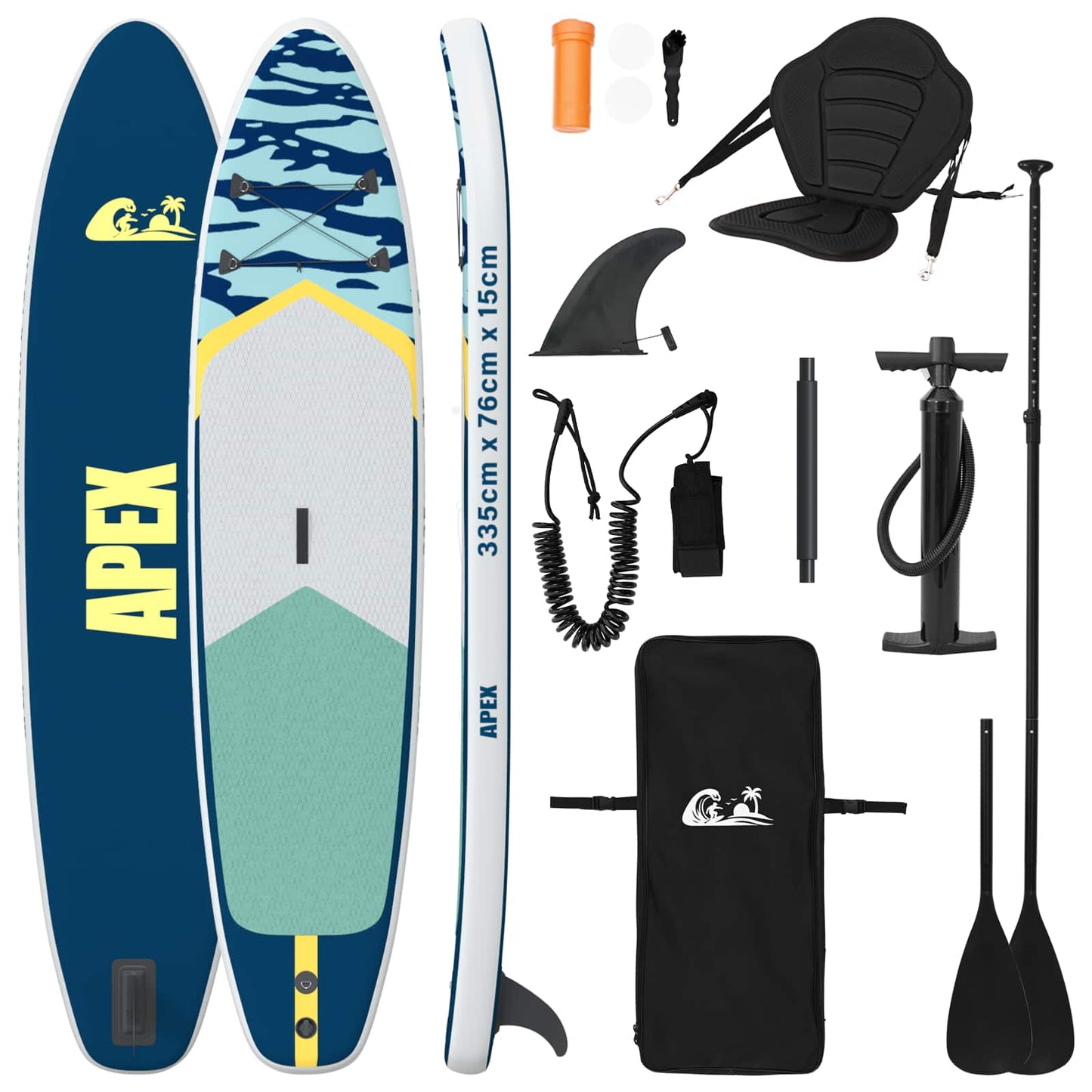 vidaXL SUP Board with Seat 2-in-1 APEX 335 x 76 x 15 cm Blue for