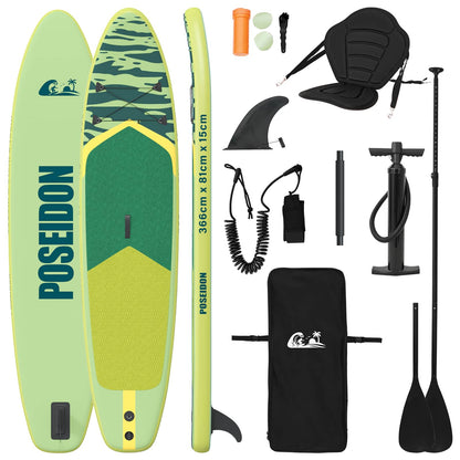 vidaXL SUP Board with Seat 2-in-1 POSEIDON 366 x 81 x 15 cm Green for