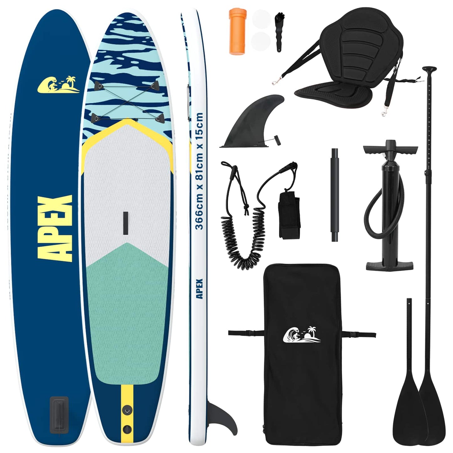 vidaXL SUP Board with Seat 2-in-1 APEX 366 x 81 x 15 cm Blue for