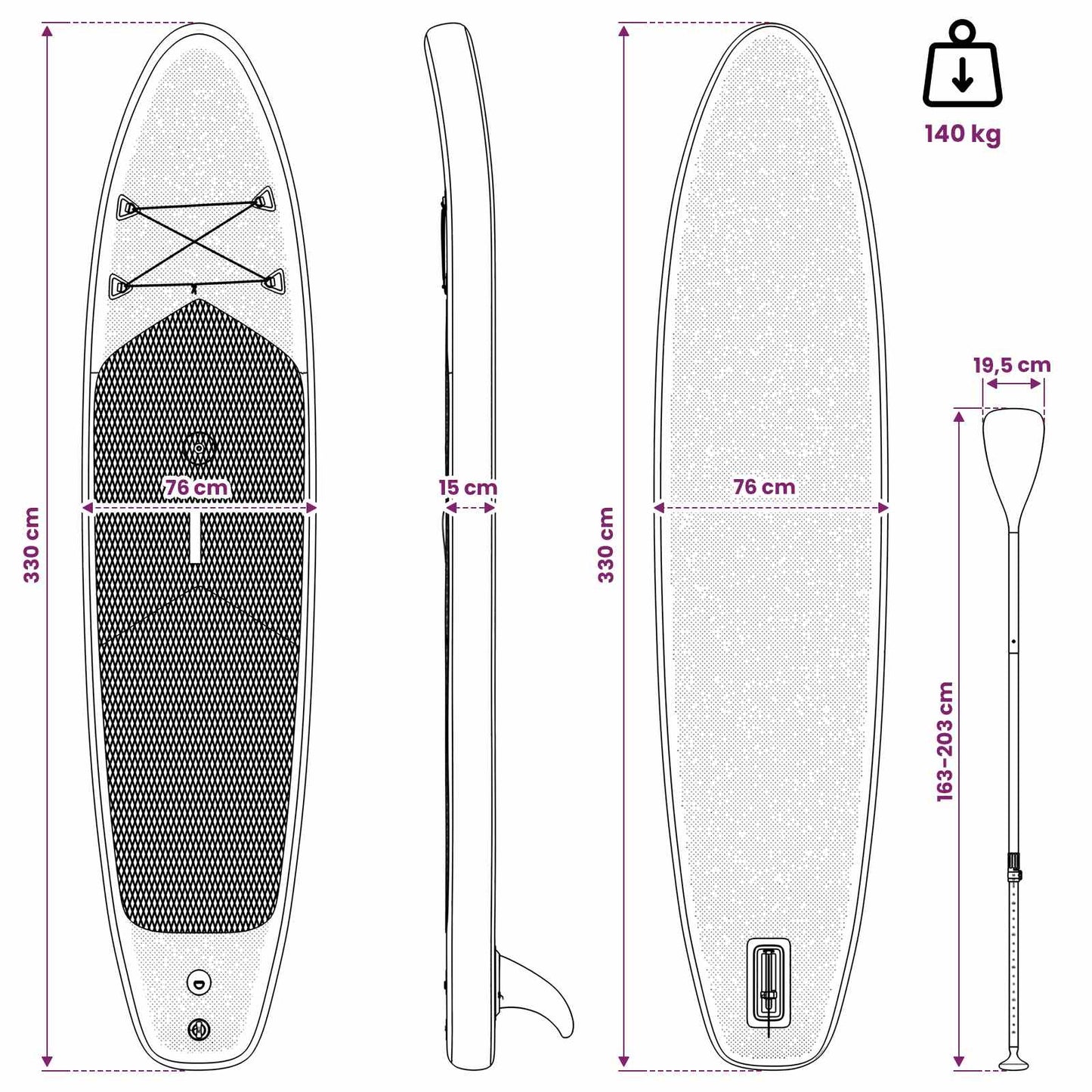 vidaXL Inflatable SUP Board with Sail HYDROS 330 x 76 x 15 cm for