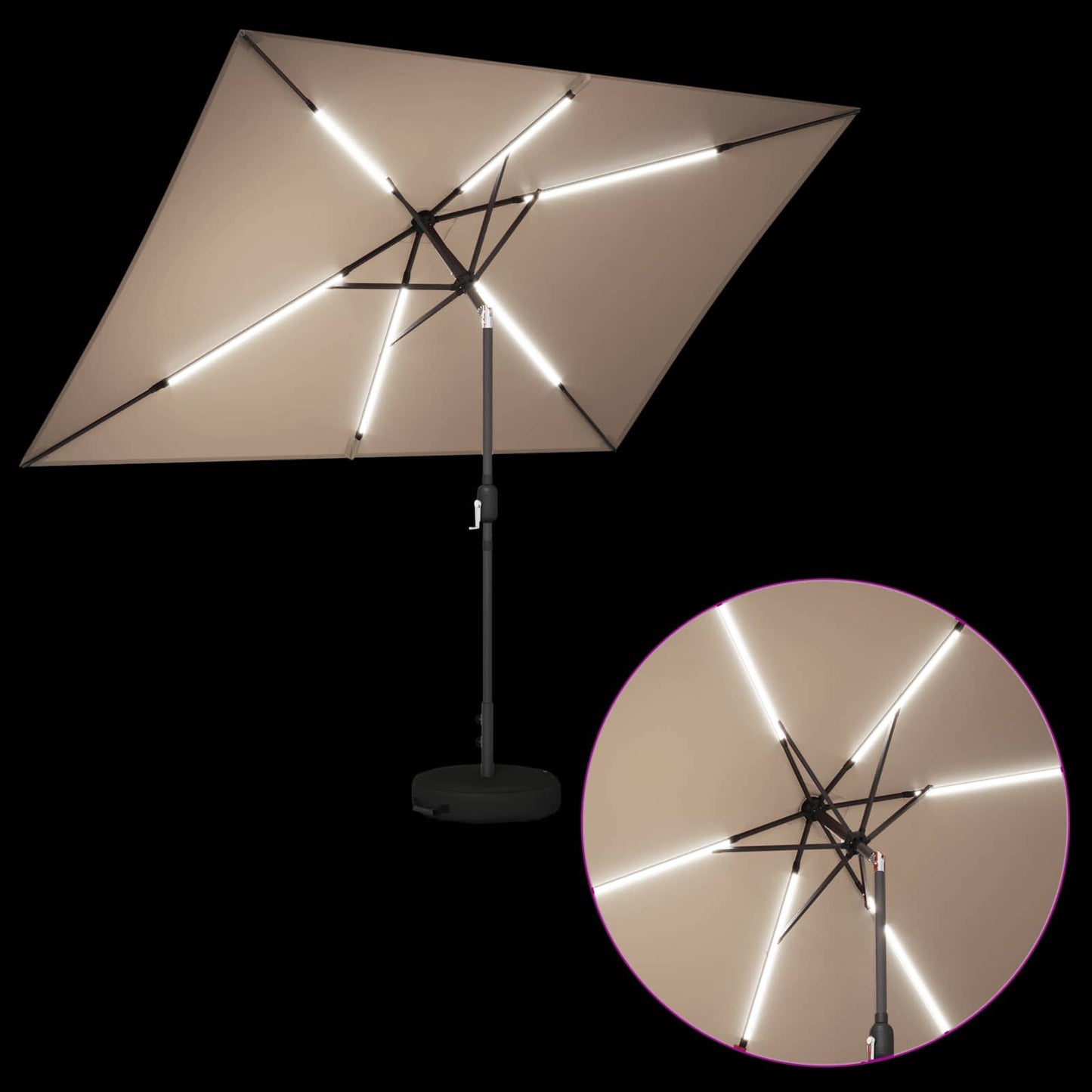 vidaXL Garden Parasol with LED Lights and Base 200 x 300 cm Polyester