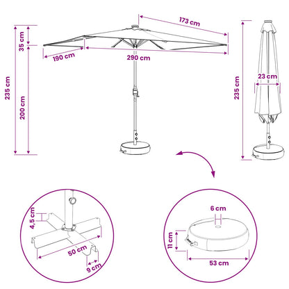 vidaXL Garden Parasol with LED Lights and Base 200 x 300 cm Polyester