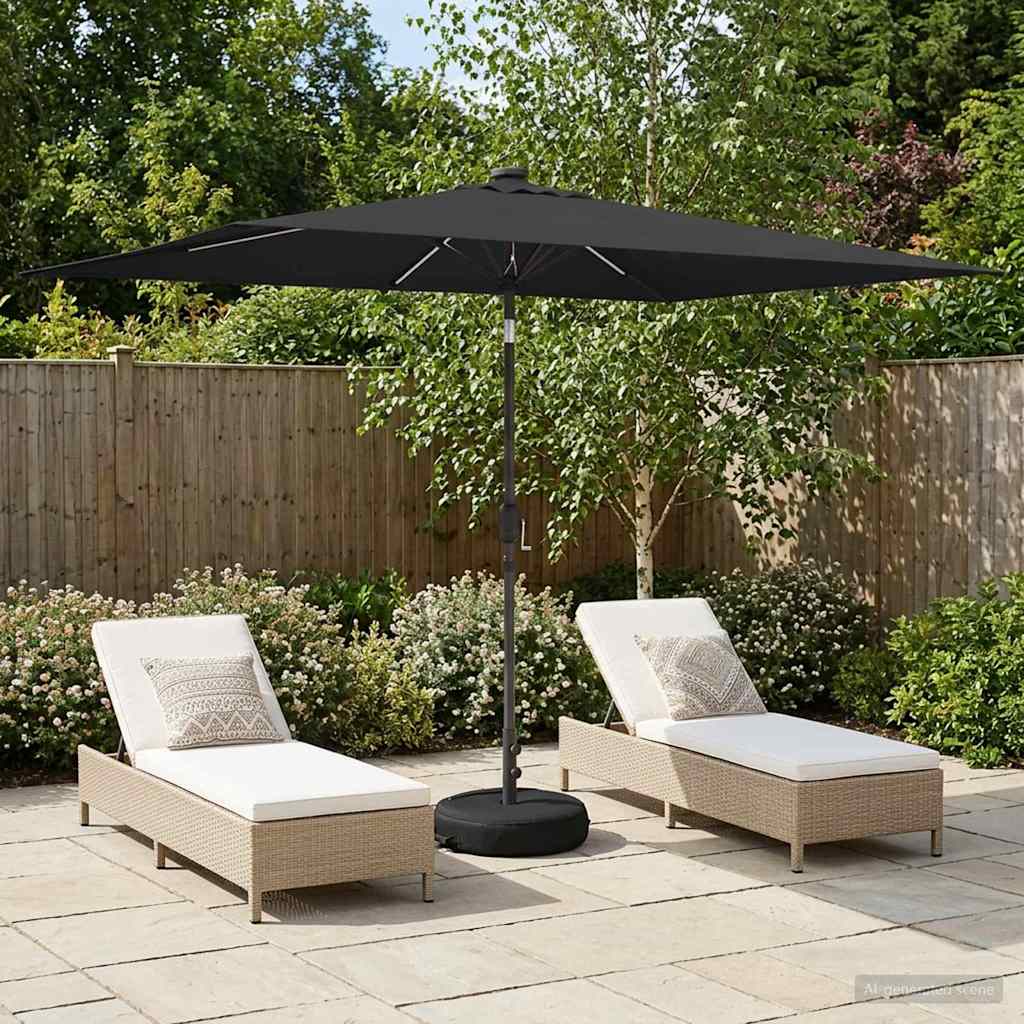 vidaXL Garden Parasol with LED Lights and Base 200 x 300 cm Polyester