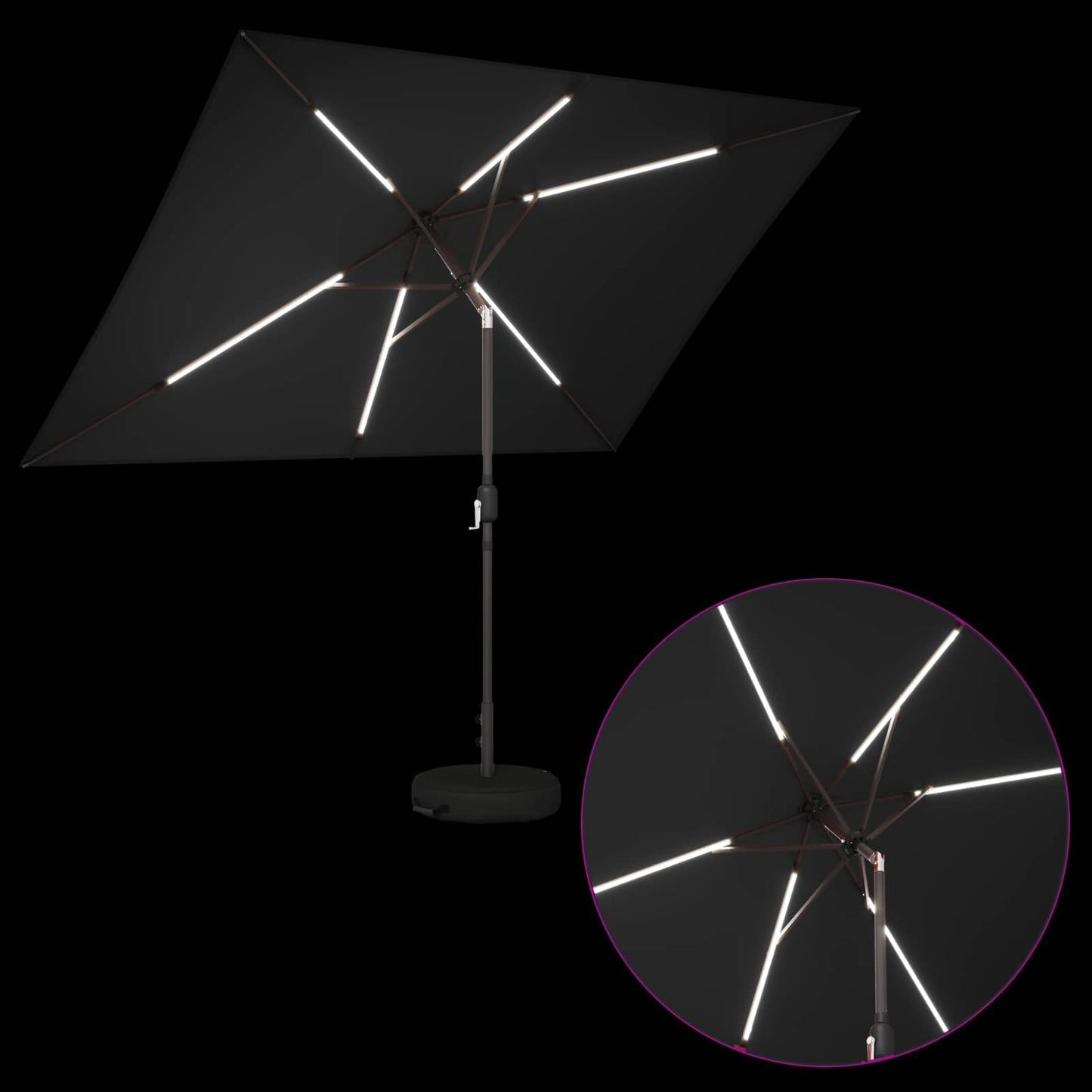 vidaXL Garden Parasol with LED Lights 200 x 300 cm Polyester Black