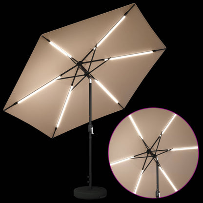 vidaXL Garden Parasol with LED Lights 300 x 300 cm Polyester Taupe
