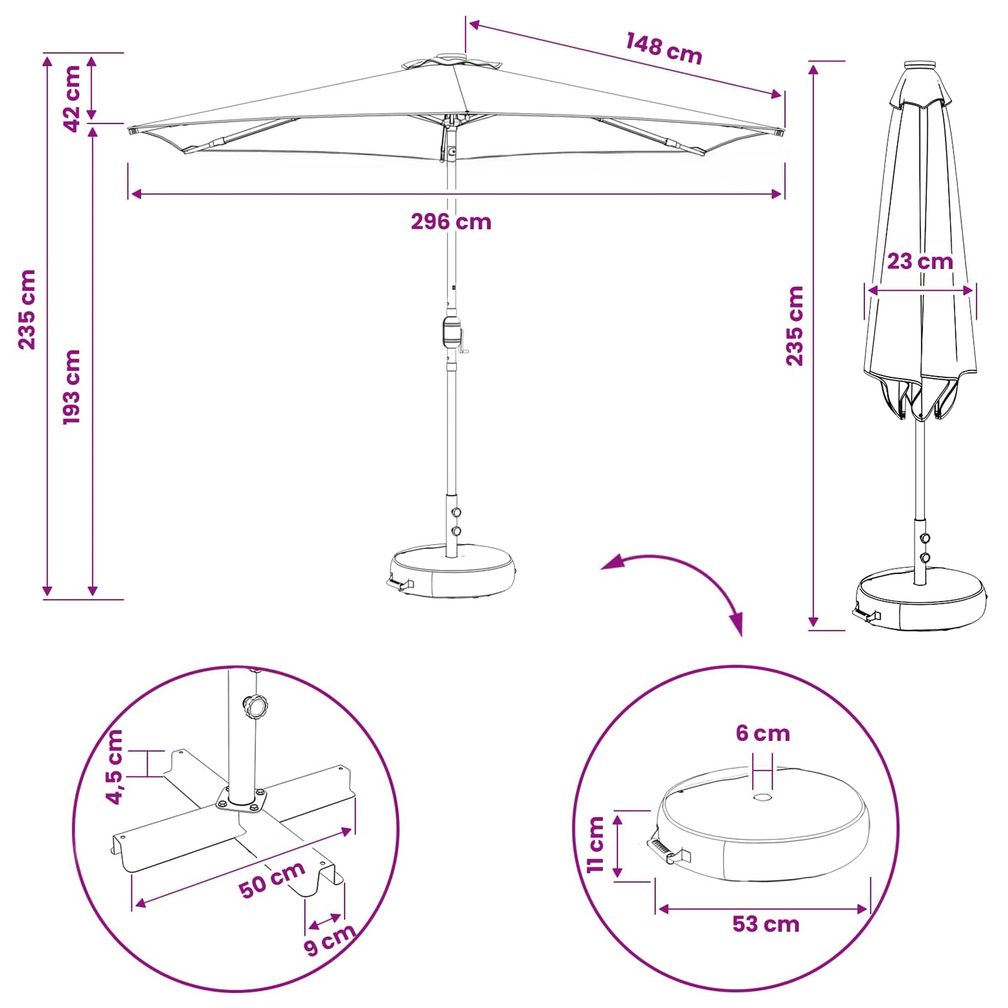 vidaXL Garden Parasol with LED Lights 300 x 300 cm Polyester Taupe