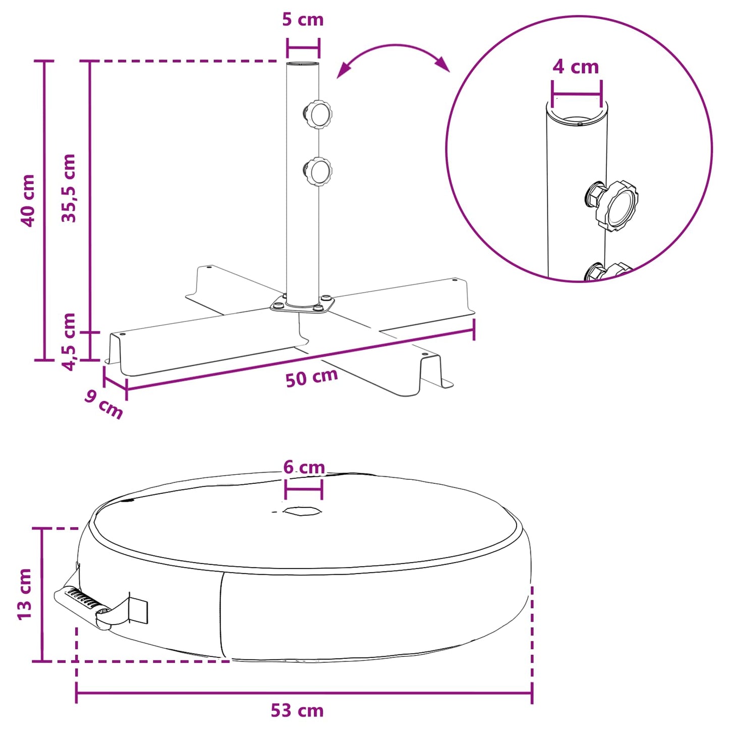 vidaXL Patio Umbrella Base 50 x 50 cm Steel Black