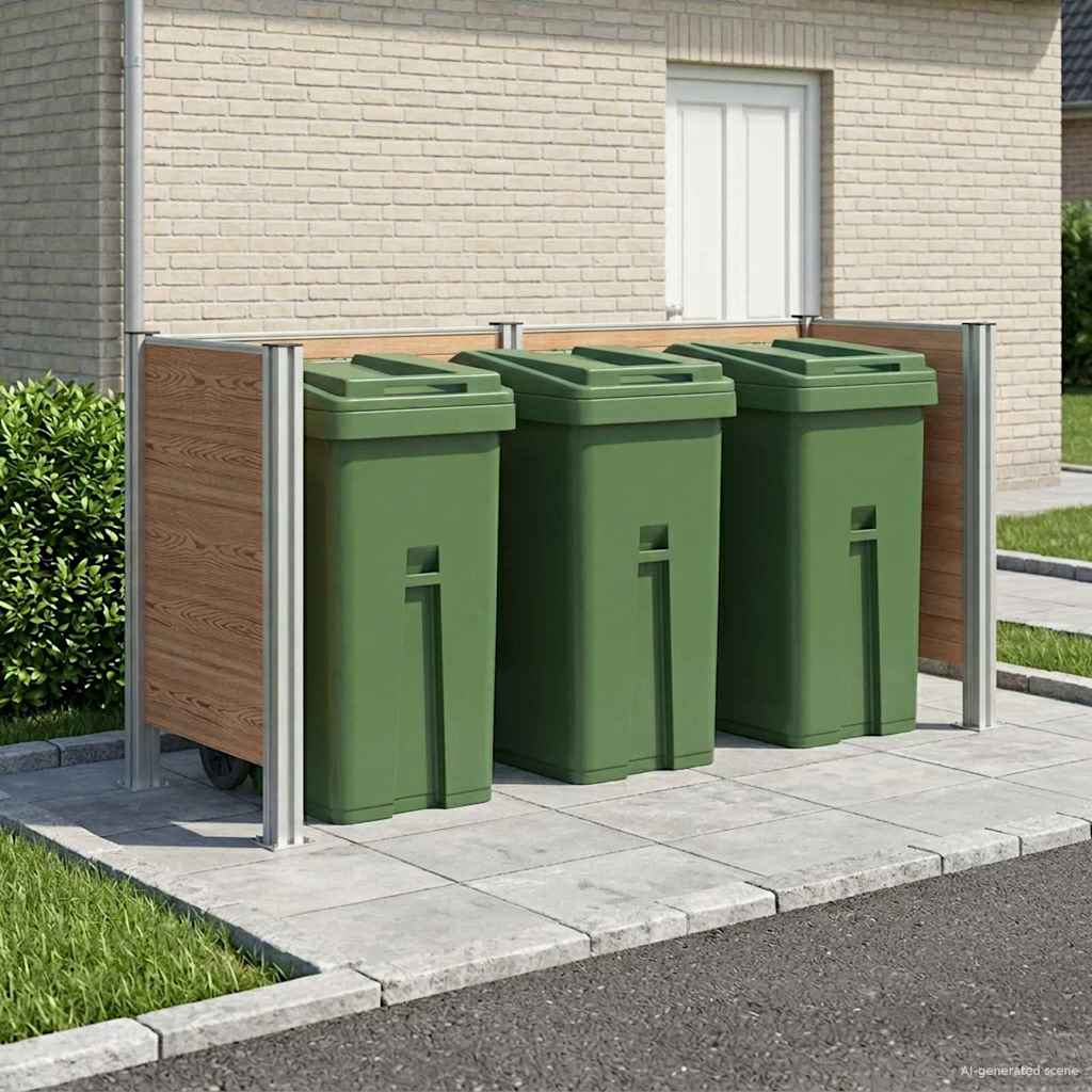 vidaXL Garbage Bin Fence Brown 237 x 85 x 115 cm Aluminium and WPC