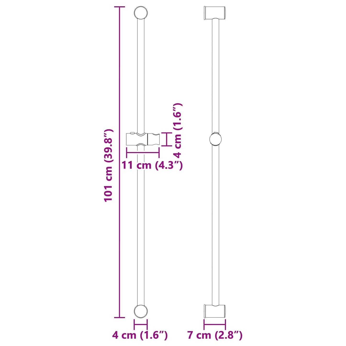 vidaXL Shower Head Holder Chrome 101 cm Stainless Steel