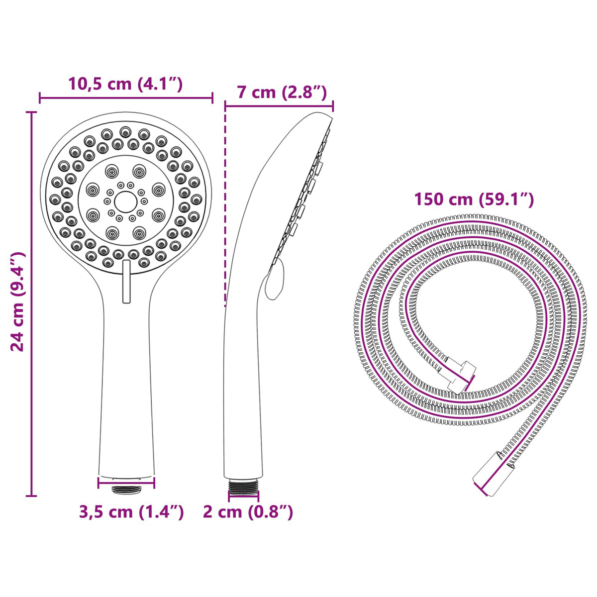 vidaXL Shower Head Set Chrome 150 cm Stainless Steel