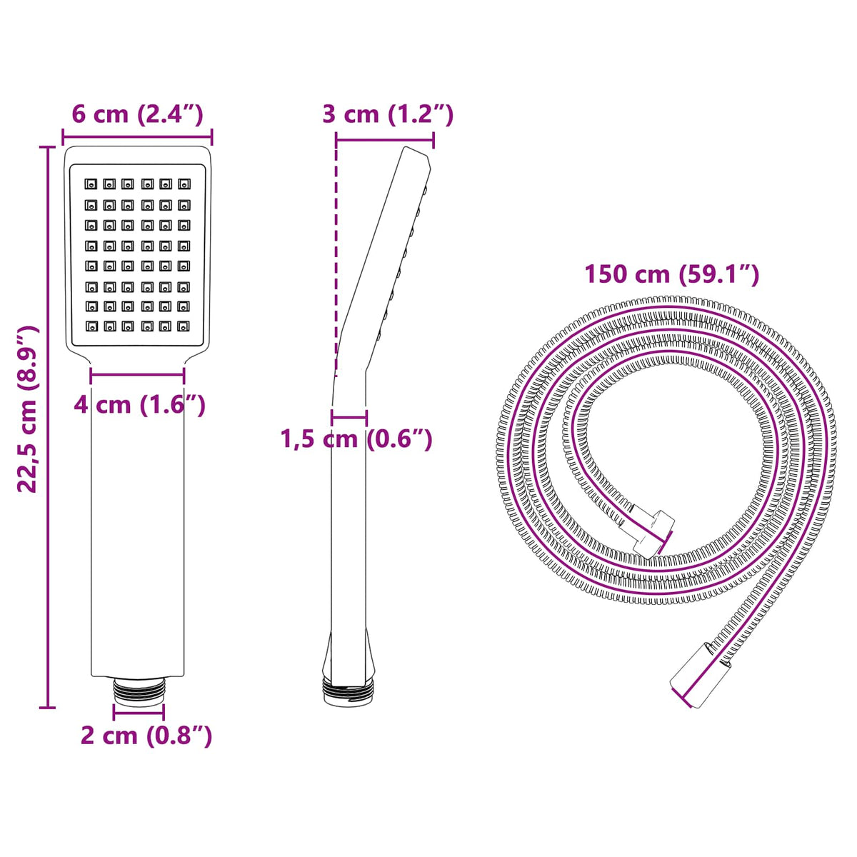 vidaXL Shower Head Set Chrome 150 cm Stainless Steel