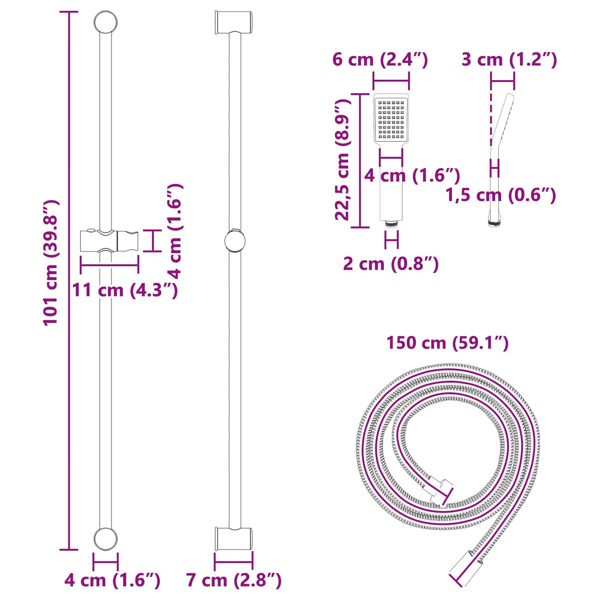 vidaXL Shower System Set Chrome 100 cm Stainless Steel